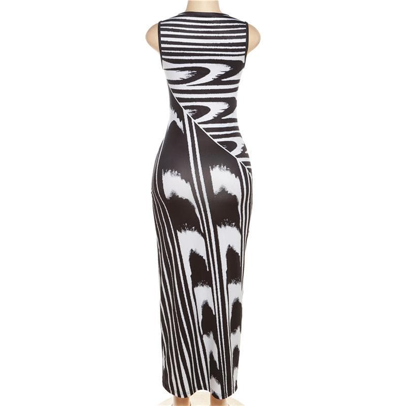 Striped contrast sleeveless round neck maxi dress