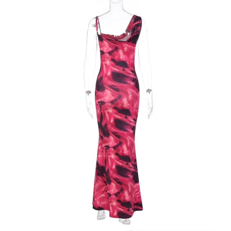 Contrast irregular cowl neck sleeveless backless maxi dress