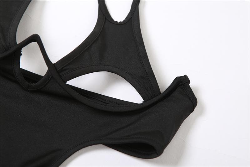 Neckholder-Bodysuit-Hosenset mit selbstbindendem, ausgehöhltem, tief ausgeschnittenem, rückenfreiem Netzstoff