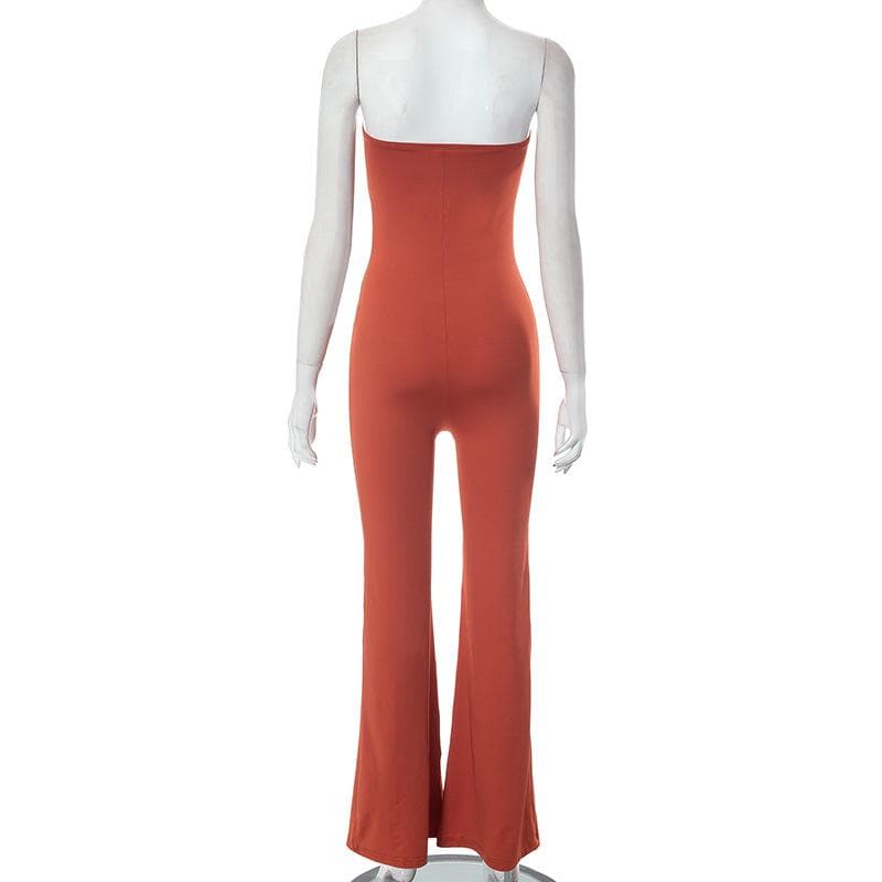 Einfarbiger, ärmelloser, rückenfreier, ausgestellter Jumpsuit