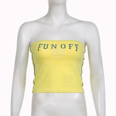 Rückenfreies Tube-Crop-Top mit kontrastierendem „FUNOFF“-Muster 