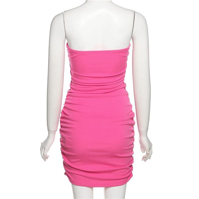 Hollow out ruched solid tube dress