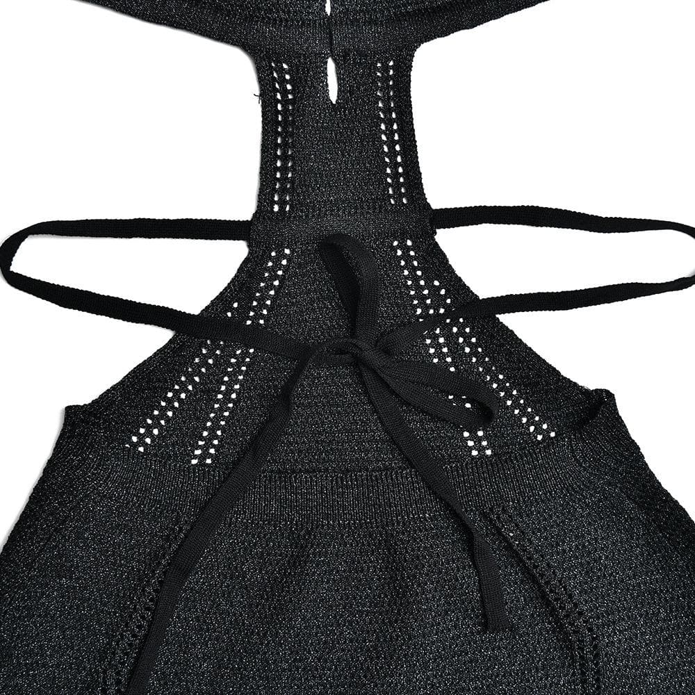 Cross front solid halter o ring backless self tie mini dress