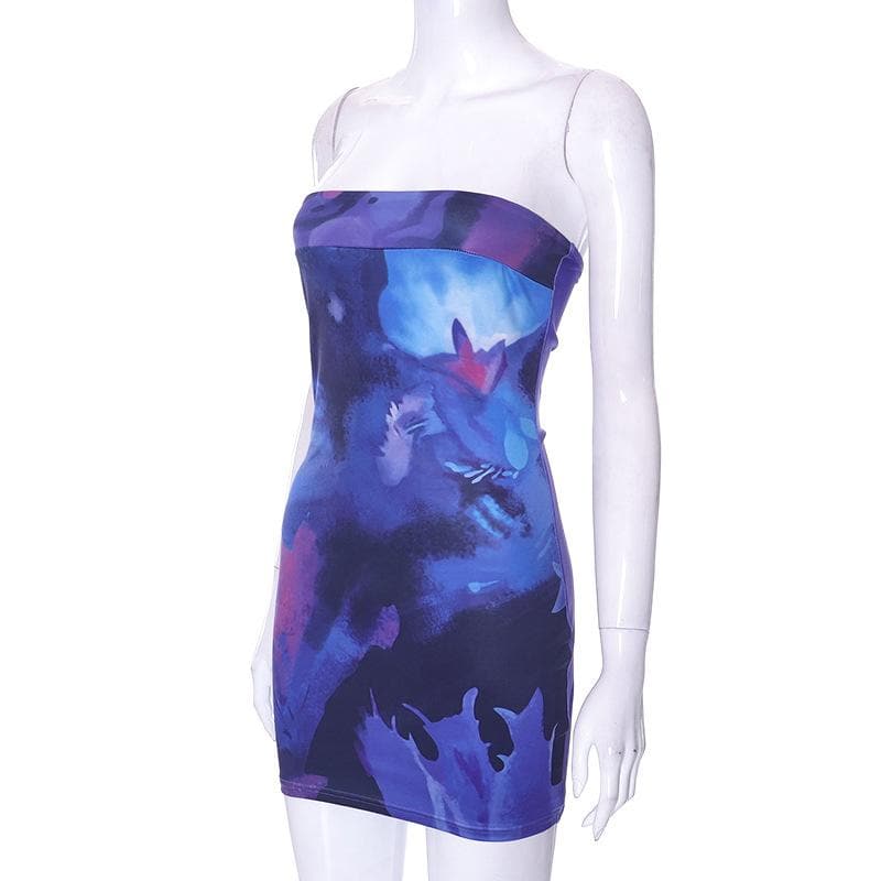 Tie dye contrast backless tube mini dress