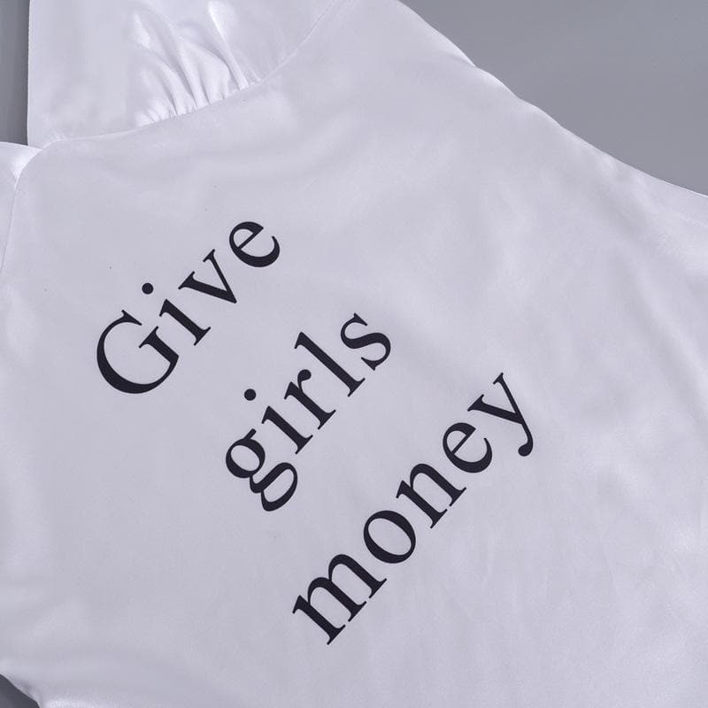 Rückenfreies Camisole-Minikleid mit V-Ausschnitt und „Give Girls Money“-Muster 