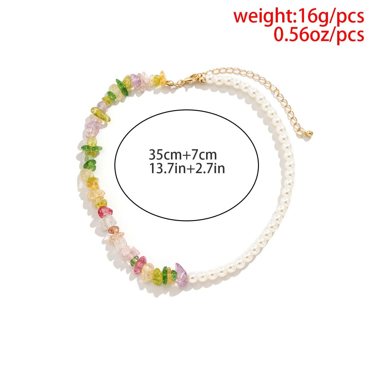 Multicolor beaded faux pearl chain necklace