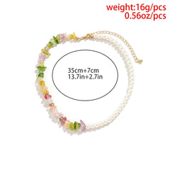 Multicolor beaded faux pearl chain necklace