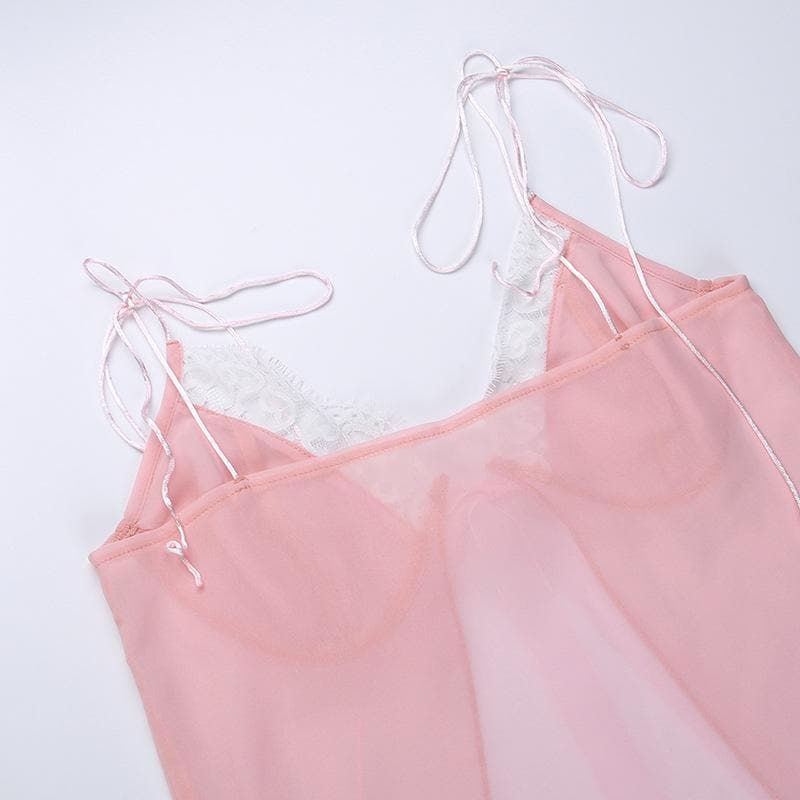 Rückenfreies, kontrastfarbenes Chiffon-Crop-Top zum Binden mit Spitzensaum – Schlussverkauf 