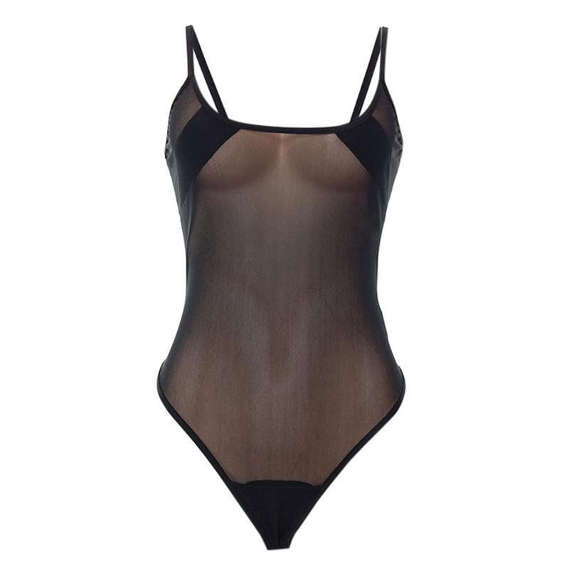 Tief ausgeschnittener Camisole-Bodysuit aus Netzstoff