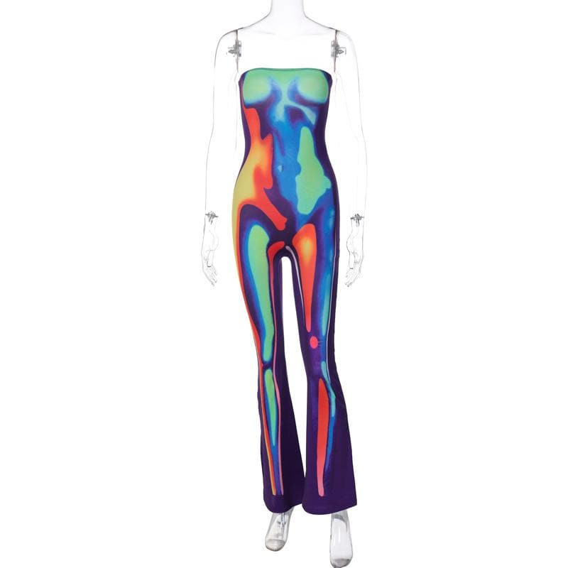 Body print contrast backless tube jumpsuit