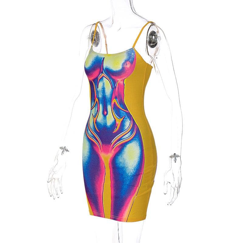 Rückenfreies Cami-Minikleid mit kontrastierendem Bodyprint