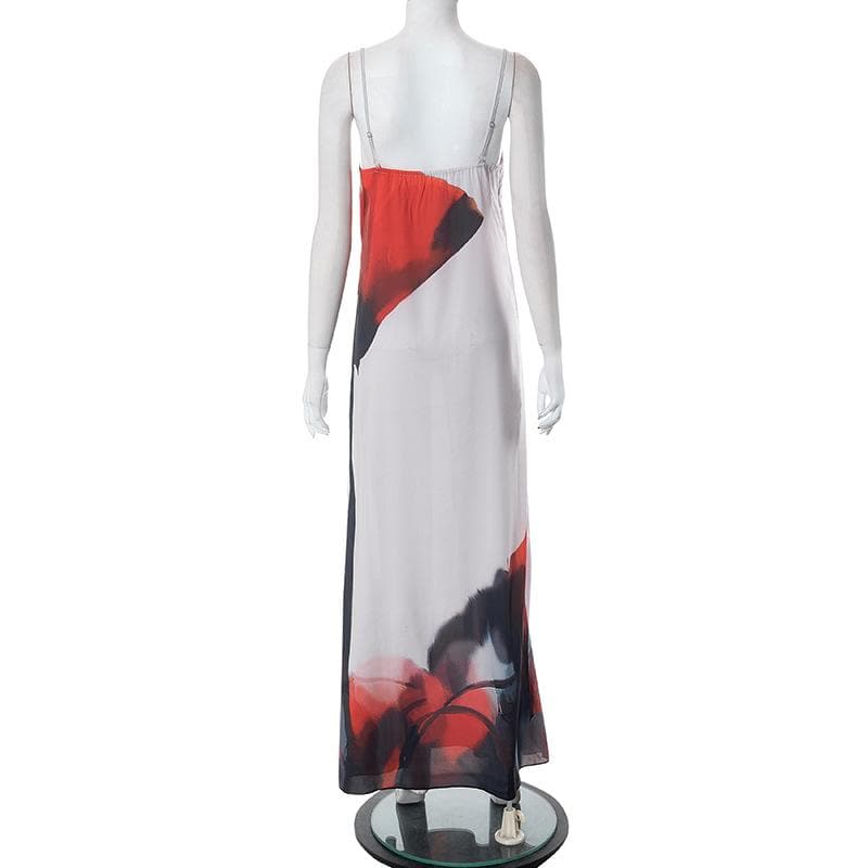 Rückenfreies Maxikleid mit Camisole-Ausschnitt und Kontrastprint