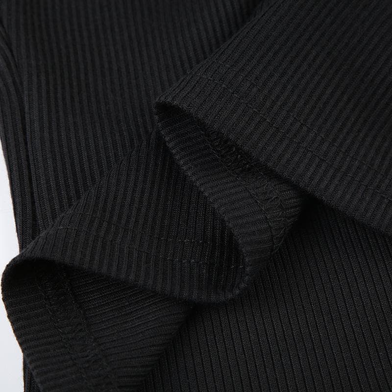 Ribbed notch neck solid long sleeve top