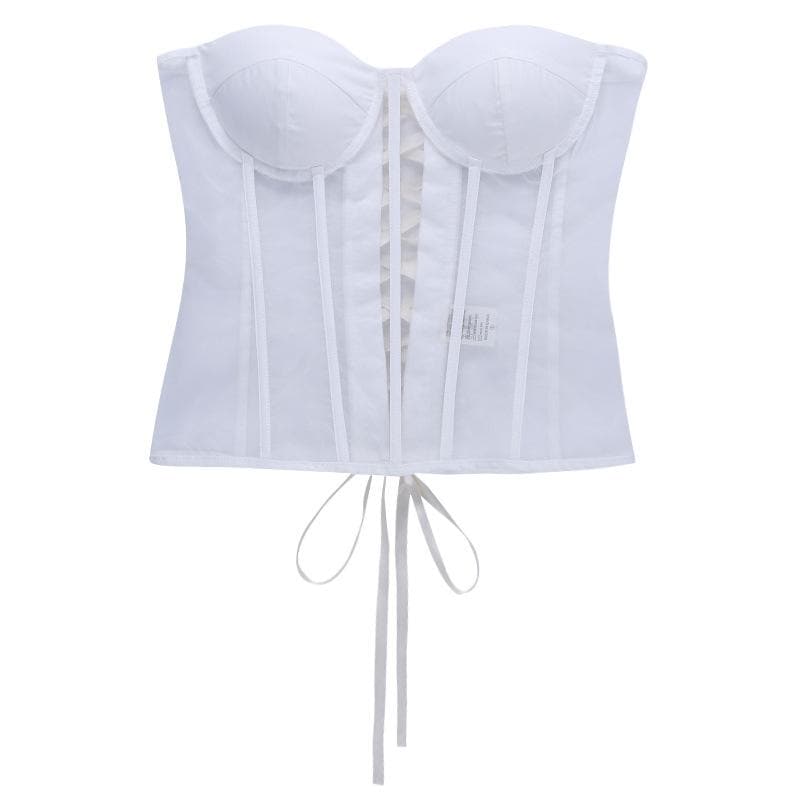 Mesh fish bone lace up back bustier top