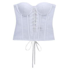 Mesh fish bone lace up back bustier top