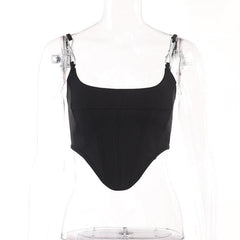 Bustier low cut solid sleeveless backless square neck crop top