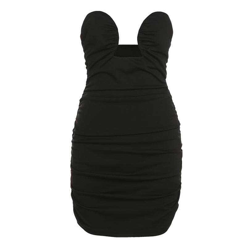 Hollow out ruched solid tube dress