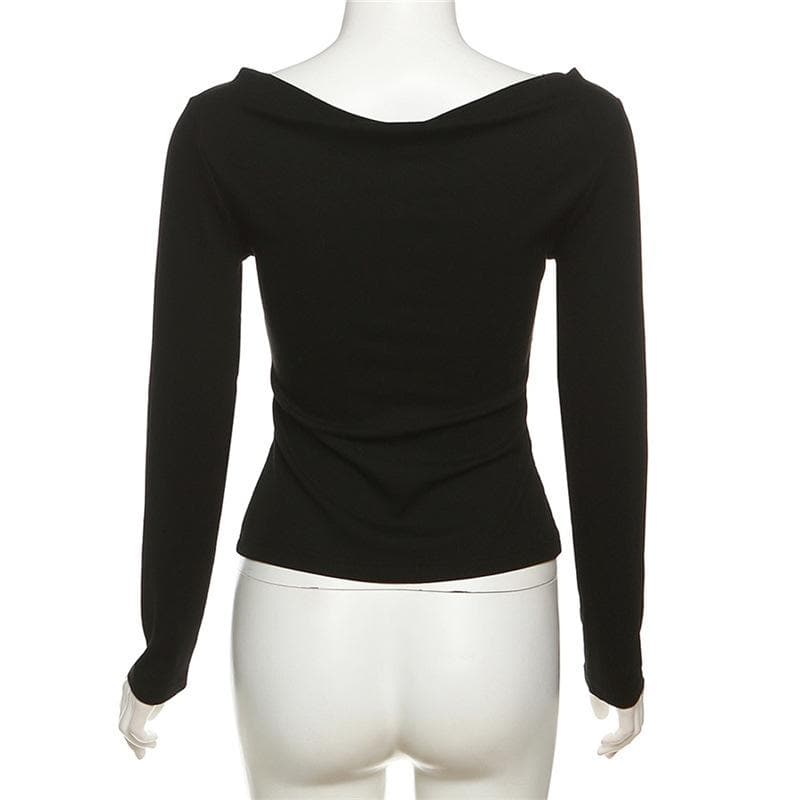 Beaded contrast long sleeve v neck ruched top