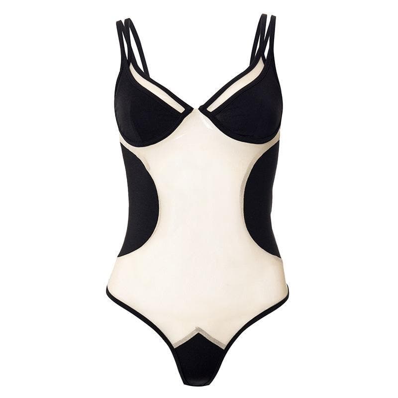 Durchsichtiger Bodysuit aus Mesh-Patchwork