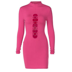 Long sleeve crewneck hollow out ring bodycon dress