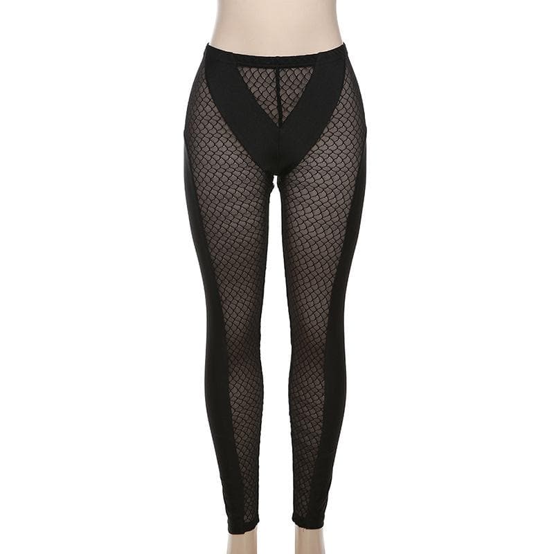 Fishnet mesh solid high rise pant