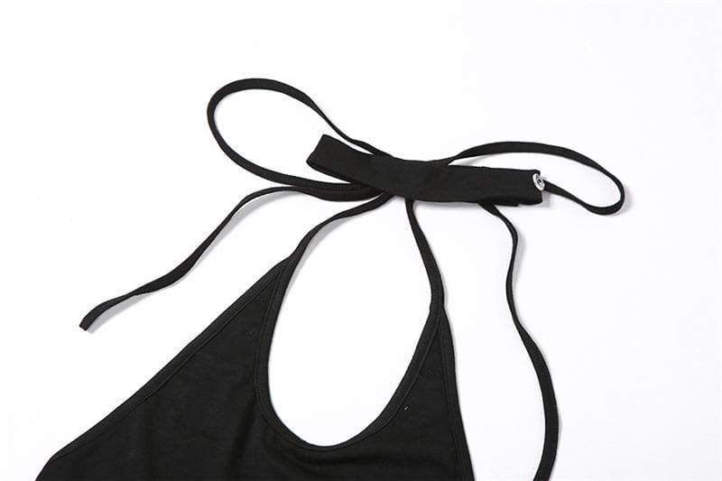 Hoodie long sleeve halter backless ribbon self tie 3 piece top