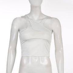 Ärmelloses, einfarbiges, unregelmäßiges, rückenfreies Crop-Top, 2-teiliges Oberteil