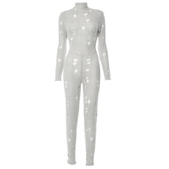 Gehäkelter, ausgehöhlter, hochgeschlossener, einfarbiger Jumpsuit mit Schnürung