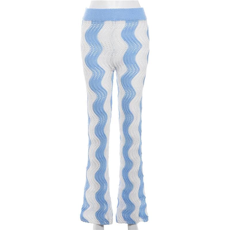 Contrast ripple knitted high rise flared pant