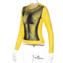 Crewneck long sleeve body print thermal top