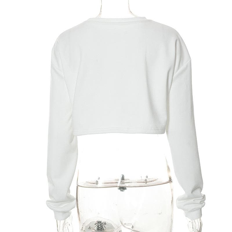 Body print long sleeve crewneck contrast crop top