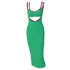 Vestido midi de canalé con cuello en V calado 