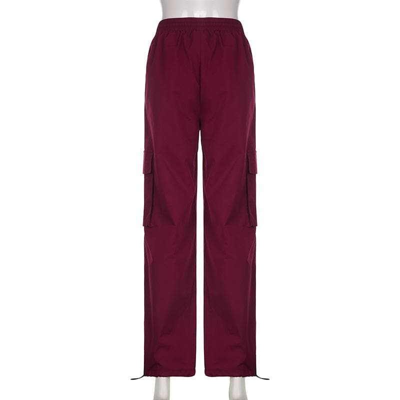 Drawstring cargo pocket button high rise straight leg pant