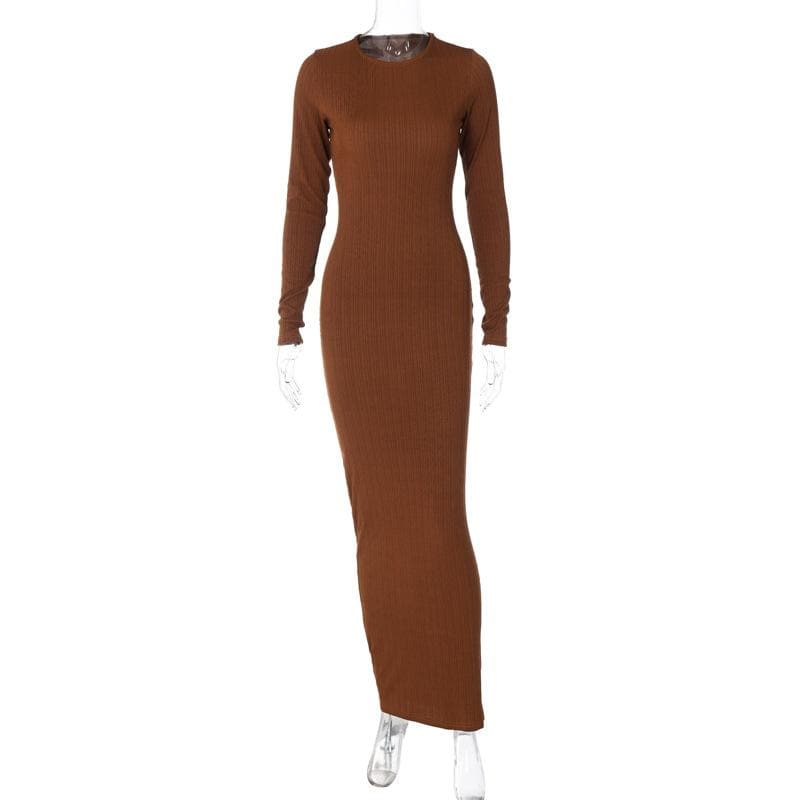 Long sleeve solid round neck maxi dress