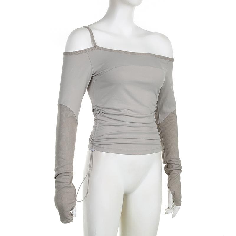 One-Shoulder-Handschuhe mit Kordelzug und schulterfreiem Langarm-Top