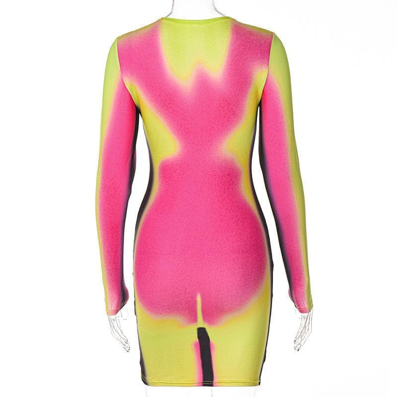 Langärmliges Thermo-Minikleid mit Rundhalsausschnitt und Bodyprint