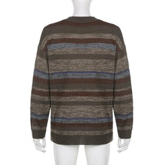 Knitted striped contrast long sleeve crewneck top