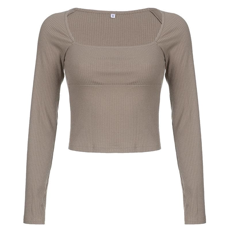 Long sleeve square neck solid ribbed crop top - Final Sale