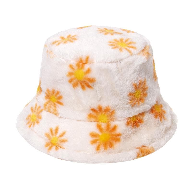 Sombrero de pescador esponjoso con estampado floral en contraste 