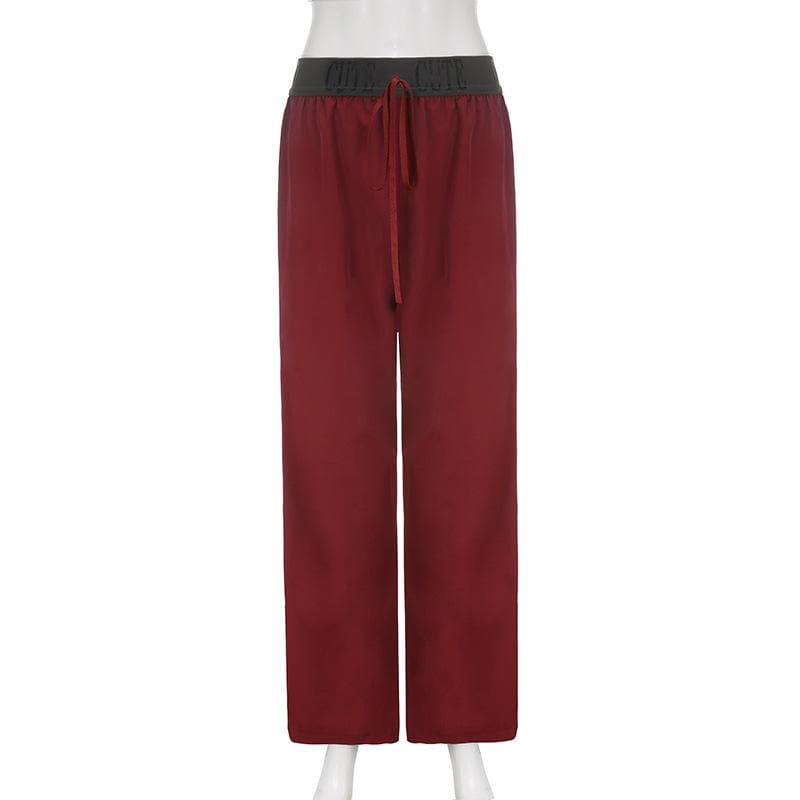 Contrast ruched print self tie low rise straight leg pant