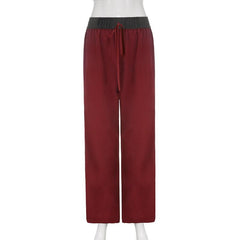 Contrast ruched print self tie low rise straight leg pant