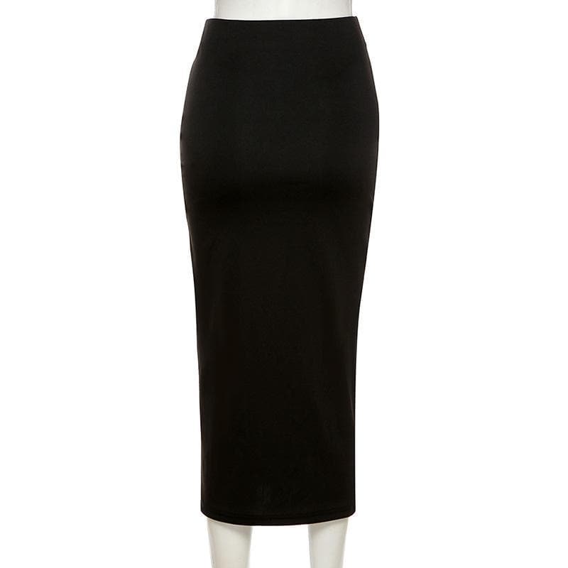 Solid high slit ruched pins midi skirt