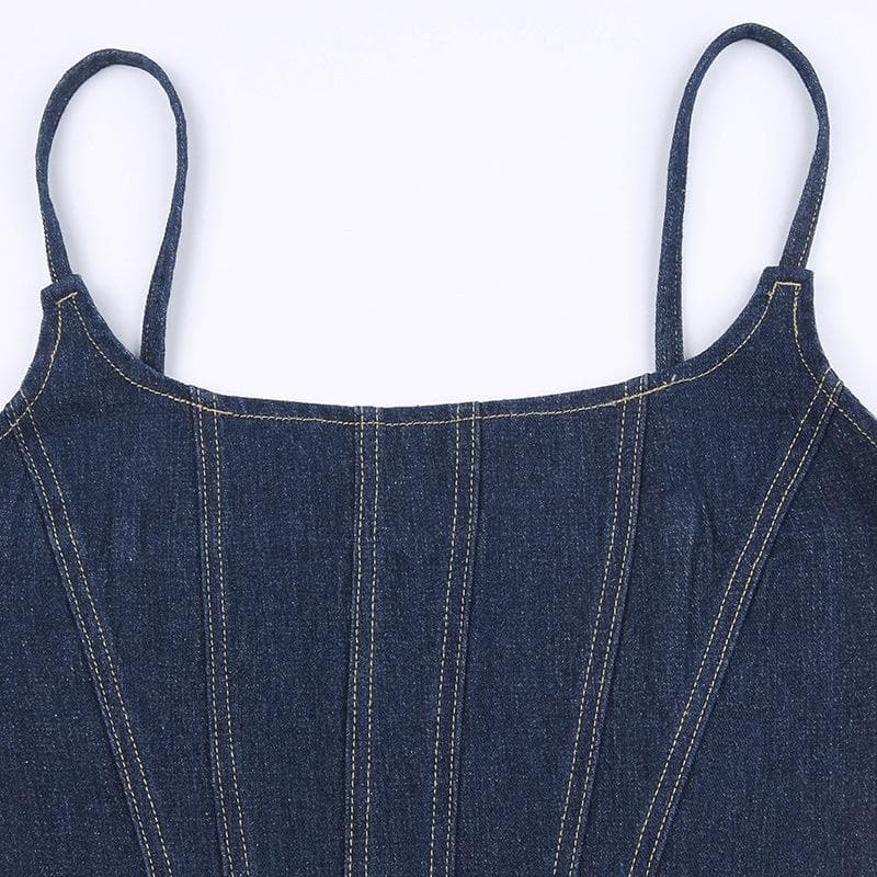 Rückenfreies Denim-Camisole mit Reißverschluss und Stitch-Ausschnitt – Schlussverkauf 