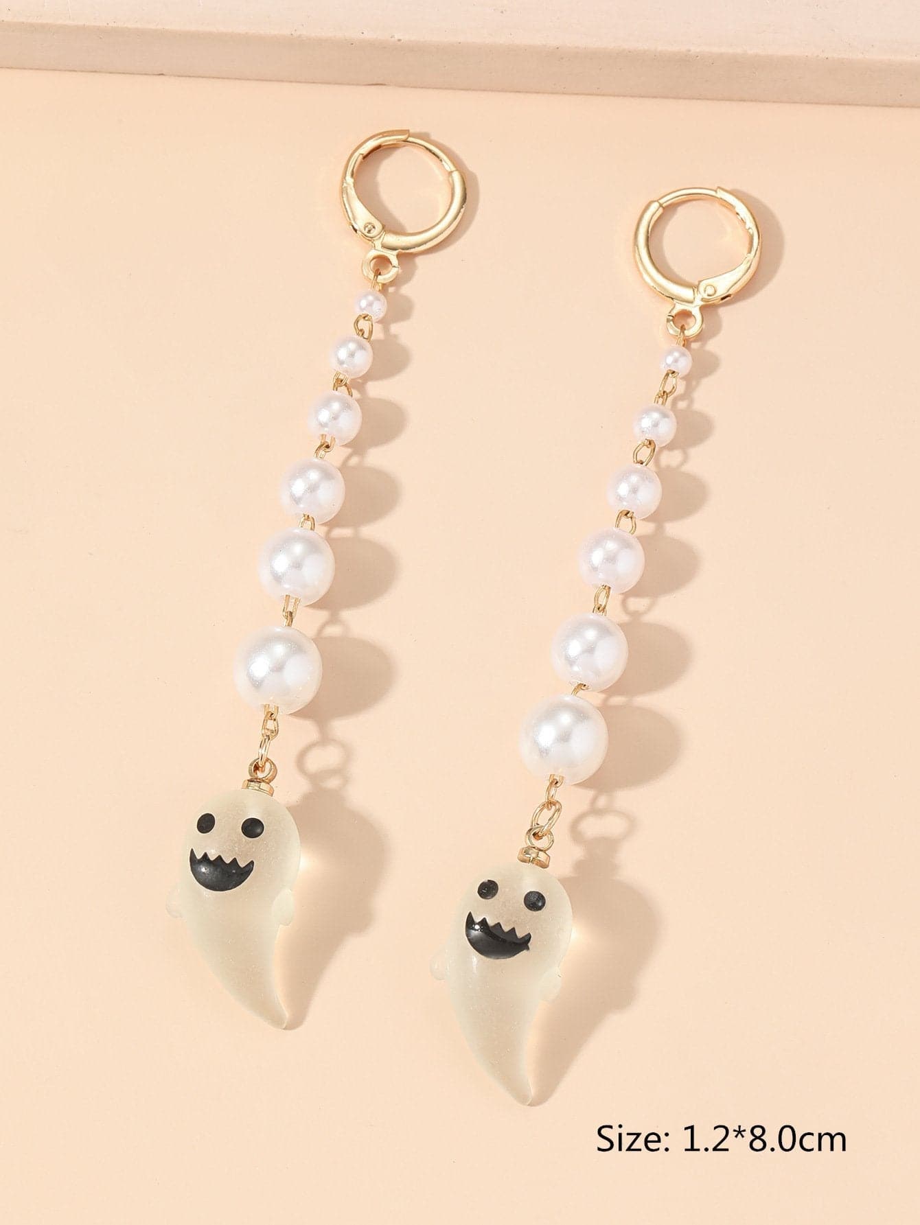 Faux pearl ghost pendant stud earrings