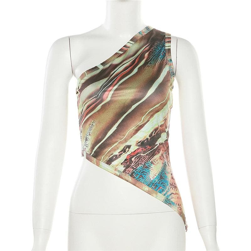 Contrast print one shoulder irregular sleeveless top