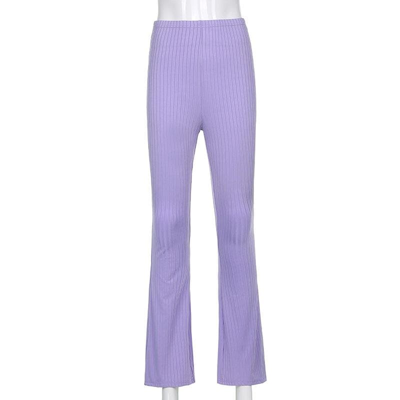 Ribbed solid high rise flared pant