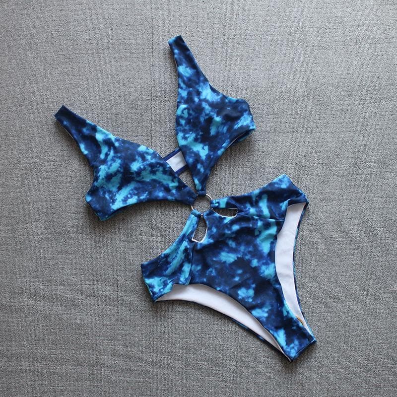 Ausgehöhlter Batik-Bademode-Bikini mit V-Ausschnitt