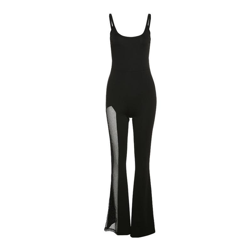 Ärmelloser ausgestellter Jumpsuit aus Netzstoff