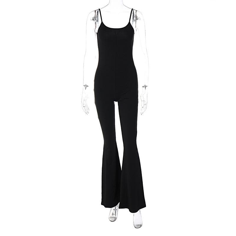 Einfarbiger rückenfreier Camisole-Jumpsuit mit U-Ausschnitt