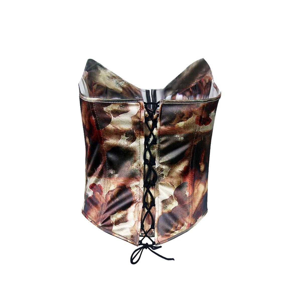 Top tipo bustier con cuello en forma de corazón, estampado de botones y cordones en la espalda 